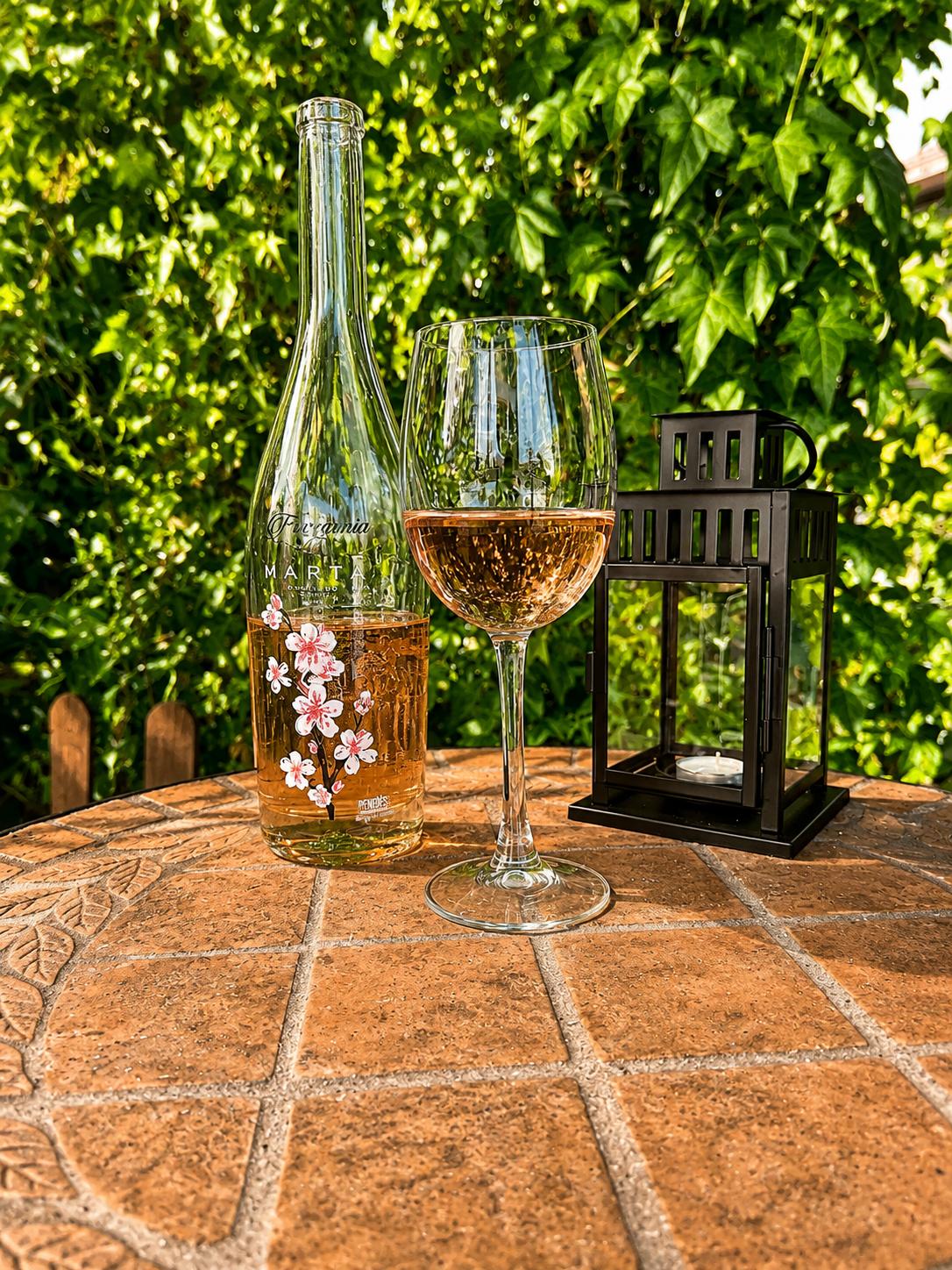 Una copa de vino en el jardín del hotel